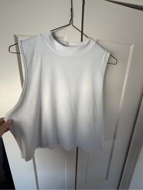 White Ribbed Sleeveless Mock Neck Tank